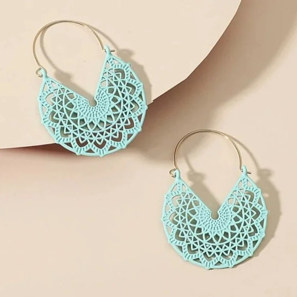 Boho Basketweave Hoop Earrings - Picture 2 of 4